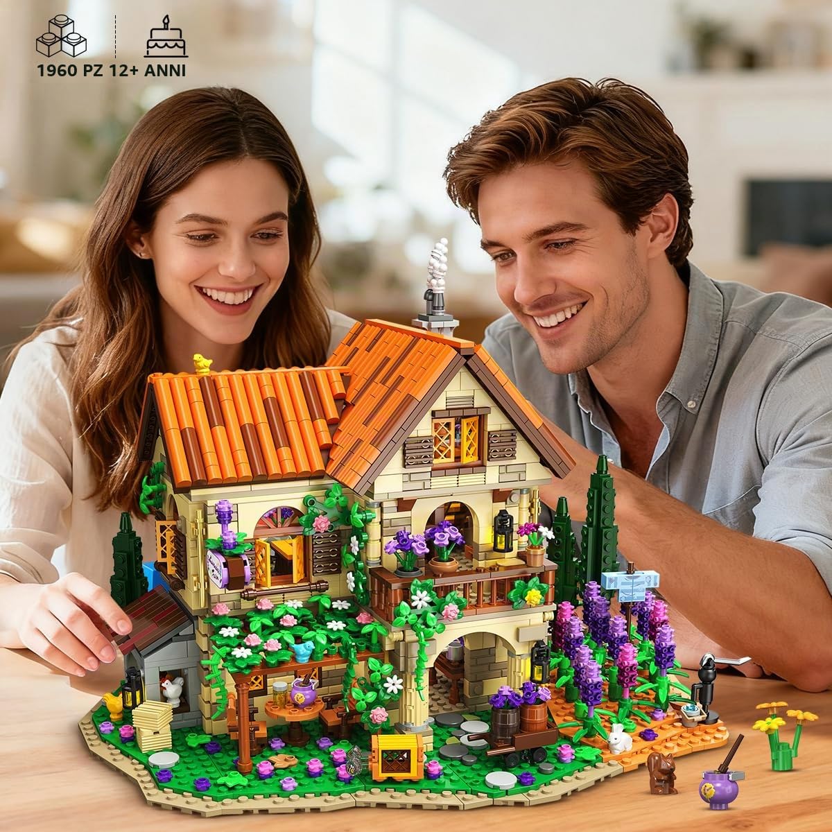 INSOON - Set di costruzioni in miniatura della casa di Lavender Manor con luci, 1960 pezzi, modello di costruzione della tenuta di lavanda, decorazione per la casa, romantico mazzo di fiori di lavanda