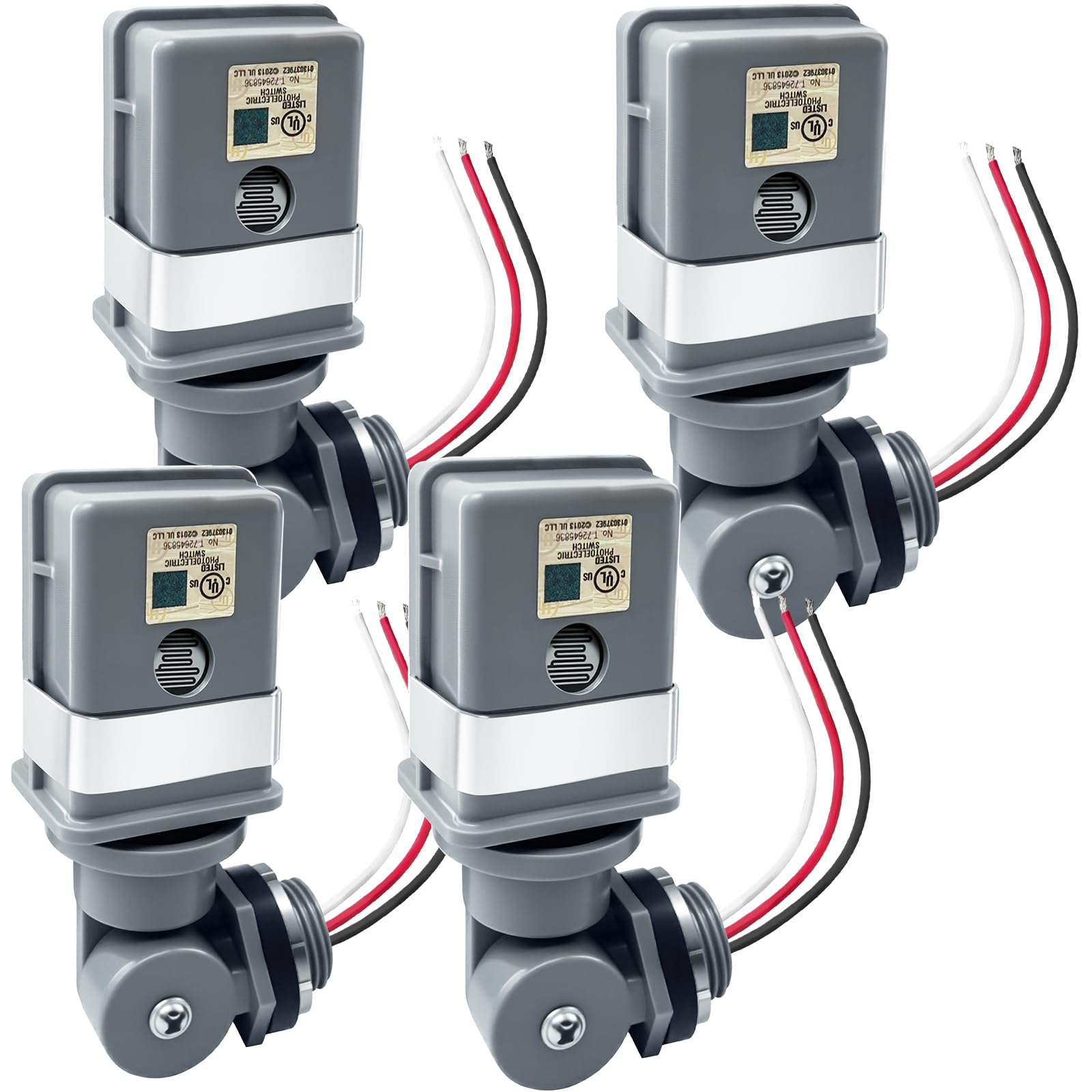 Ensayeer 4 Pack Waterproof Photocell Sensors for Outdoor Lights, 120V AC 50/60Hz Photocells with 16-Gauge Wire & Swivel Mount, Dusk to Dawn