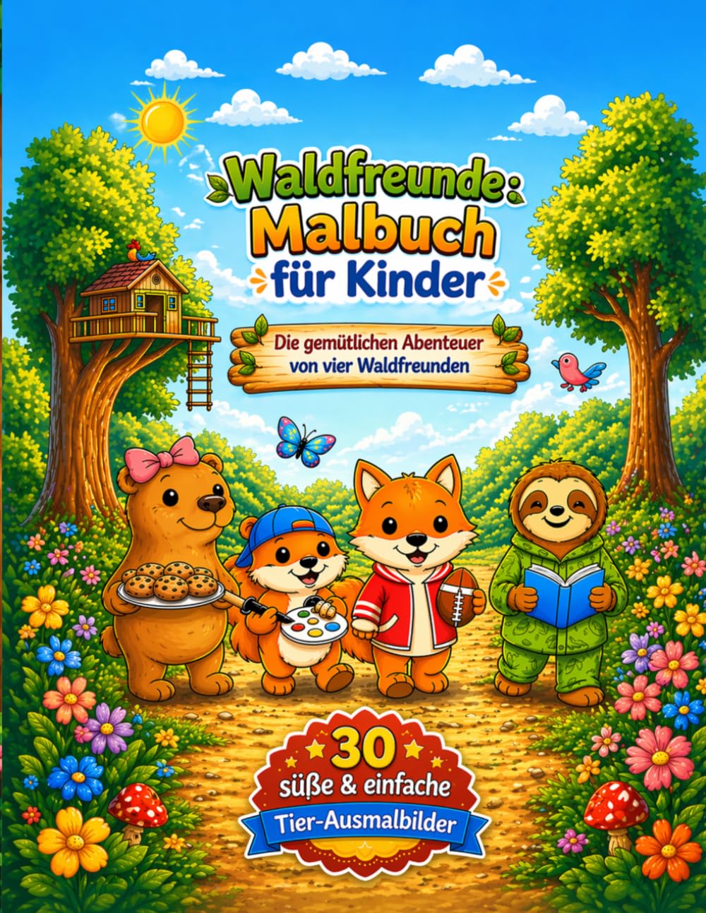 Waldfreunde Malbuch für Kinder 4–8: 30 süße & einfache Tier-Ausmalbilder – Perfekt für kleine Künstler
