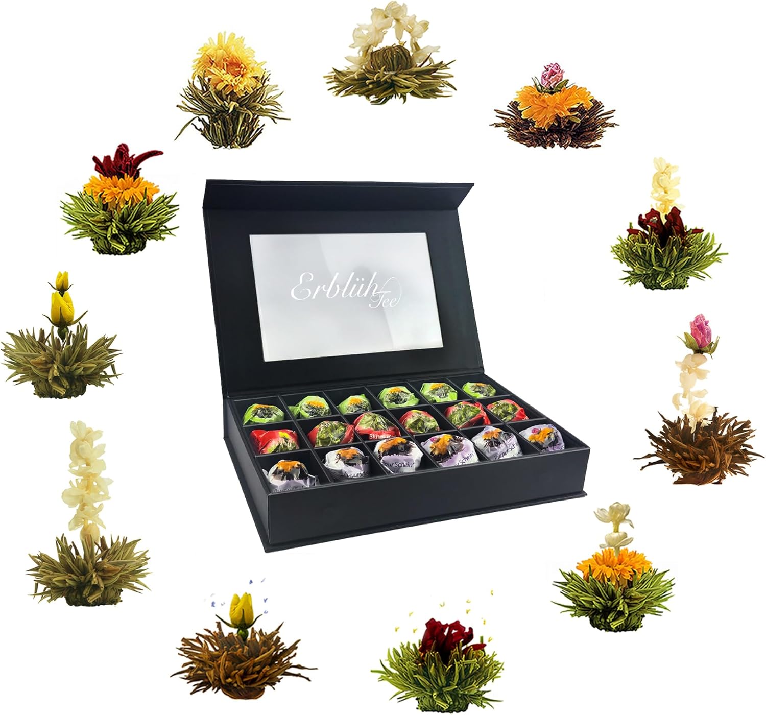 Creano 6 theebloemen in edele magnetische doos