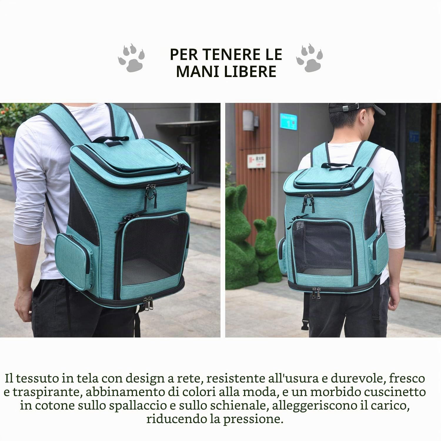 PETCUTE Zaini per Trasporto Cani Gatto,Zaino Borsa da Trasporto per Animali Domestici,Zaino Traspirante Regolabile per Gatto Cane Piccolo,Viaggio Auto Treno,Blu