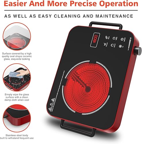 Miniatura 5 de Placa de cocina eléctrica de 1800 W, encimera de un solo quemador con temporizador de 4 horas, perilla eléctrica de placa caliente de 110 V, panel