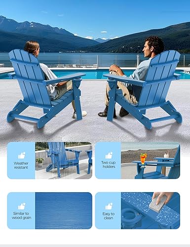Miniatura 4 de Silla Adirondack plegable, sillas Adirondack de plástico texturizado de madera con soporte para 2 tazas, silla para hoguera de polietileno de alta
