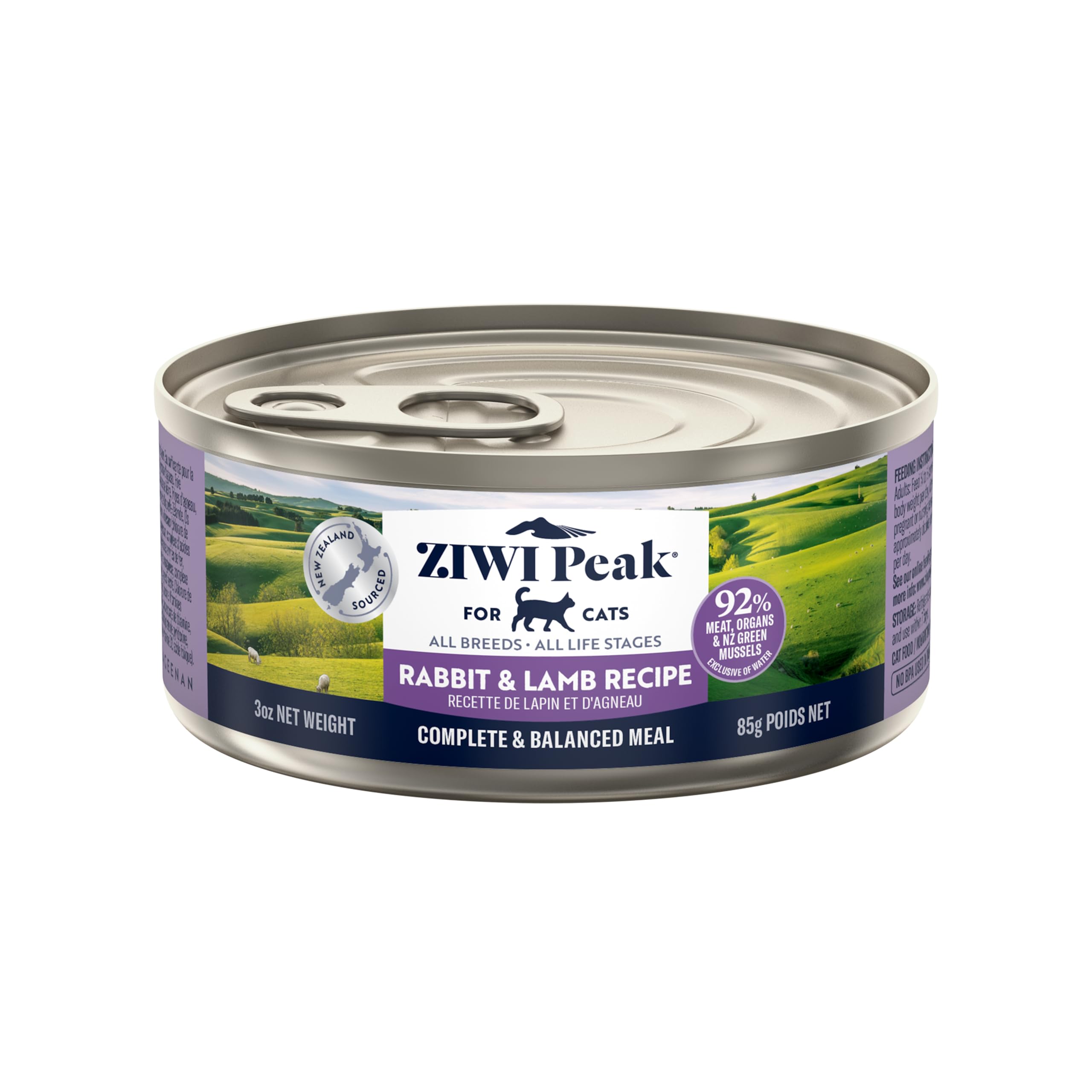 ZIWI Peak Wet Cat Food – All Natural, High Protein, Grain Free, Limited Ingredient, with Superfoods (Rabbit & Lamb, Case of 24, 3oz Cans)