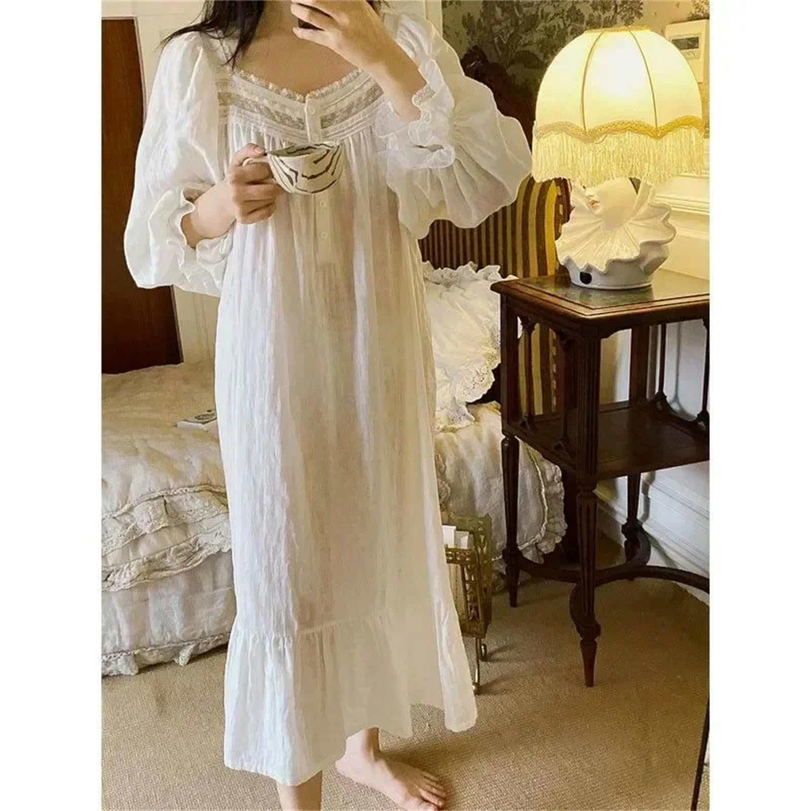 Nachthemd Damen Lose Nachtkleid Langes Rüschenhaus Frauen Frauen Französisch Kleid Patchwork Loungewear