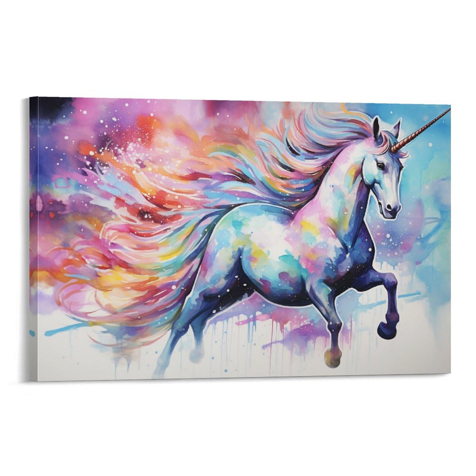 AYAROS Cool Unicorn Wall Art Canvas Poster Cute Charming Animals Watercolor Wall Decor Poster Dormitory Decor Painting Art Framed 12x18 inch