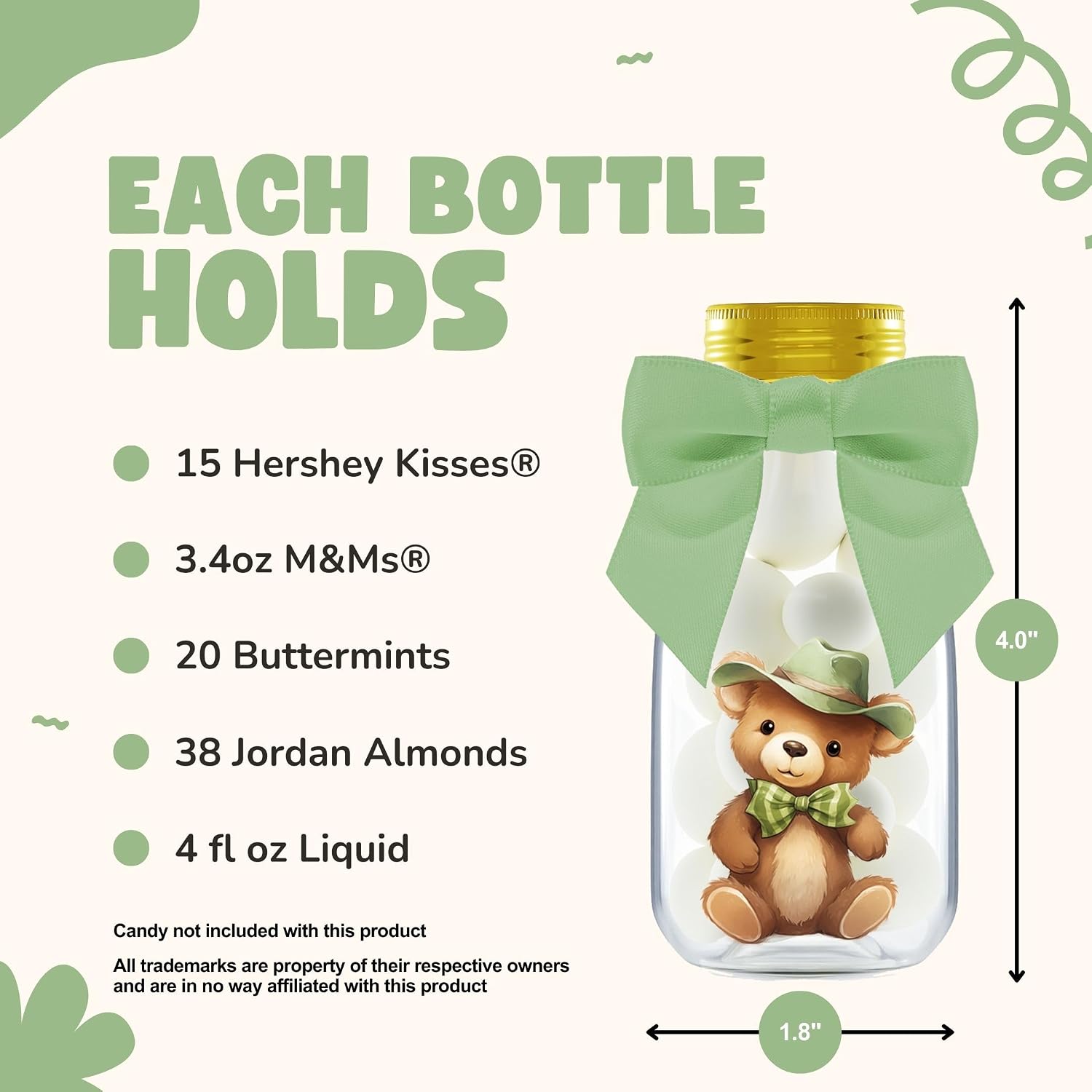 Ethisa Small 12 Pack Woodland We Can Bearly Wait Party Favors - Gender Neutral Jars with Ribbons and Stickers - DIY Sage Green Party Decoration Candy Bottles for Teddy Bear Baby Shower and Reveal