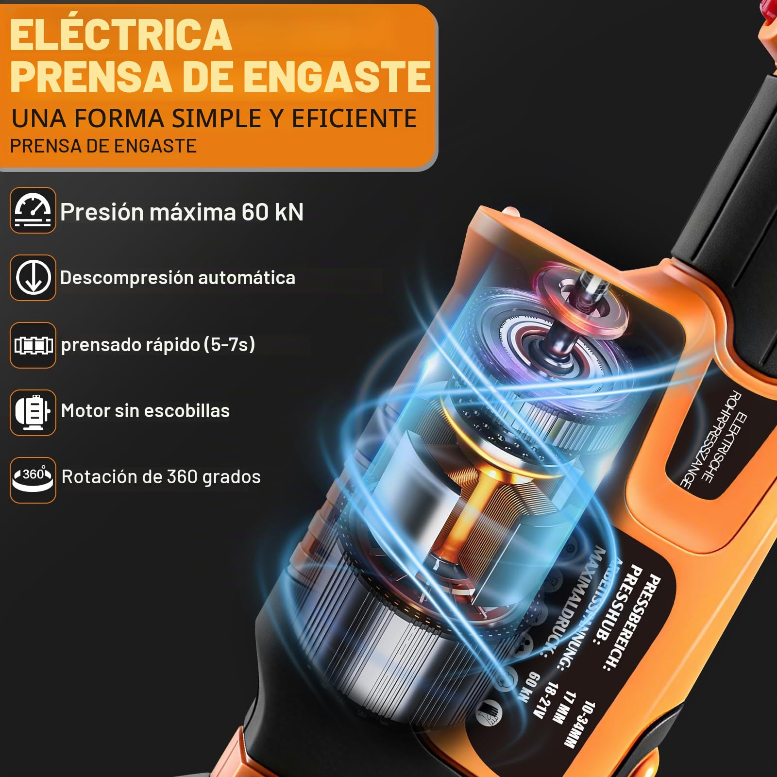Prensa de tubos hidráulica con batería Vrietina, con contorno CR V y contorno CR TH, prensa eléctrica de 18V para tubos de cobre incl. V15-18-22-28 y TH16-20-26-32, 2 * 5 Ah baterías y cargador rápido