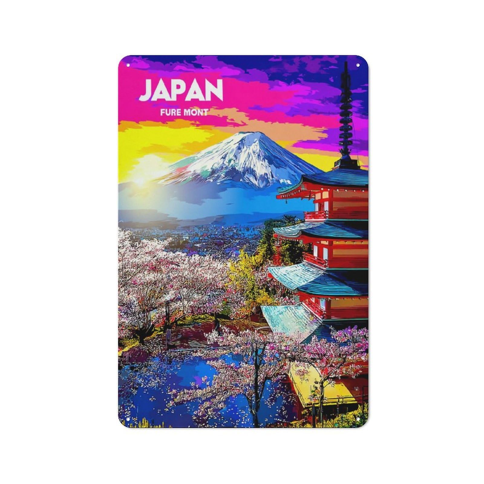 Junmoney Cherry Blossoms And Mount Fuji Printed Metal Sign 30X20cm For Studio Or Craft Room, A New Home Present For Creative-Space Collectors