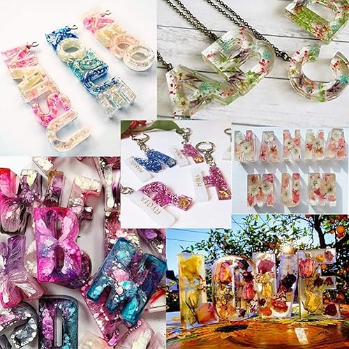 Miniatura 7 de Surakey Moldes de resina del alfabeto, 106 piezas de moldes de silicona hacia atrás 26 letras 10 números molde para hacer joyas de bricolaje molde