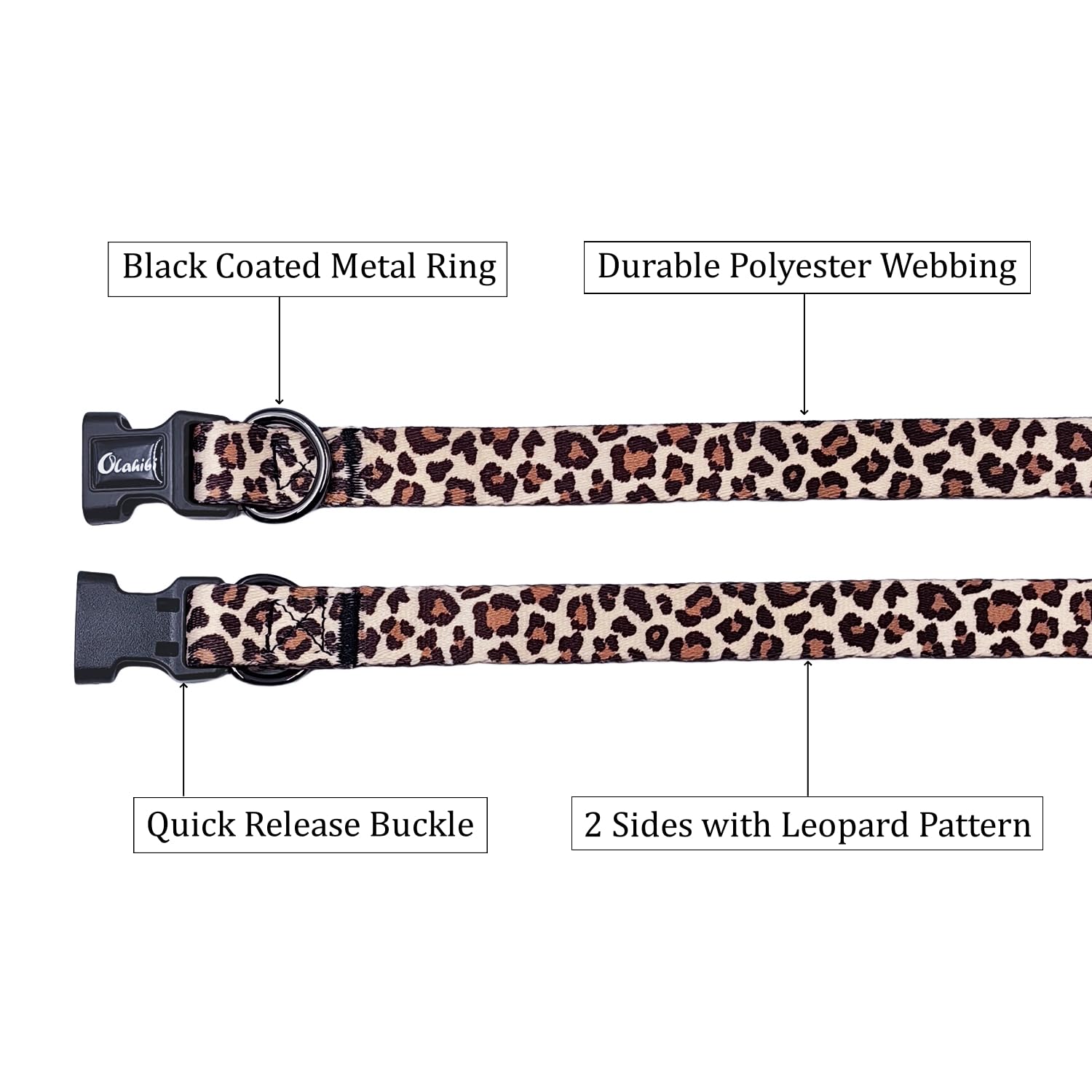 Olahibi Dog Collar and Leash Combo Set, Leopard Pattern, Polyester Material, 150CM Matching Leash, for Small Dogs.(S - Image 4