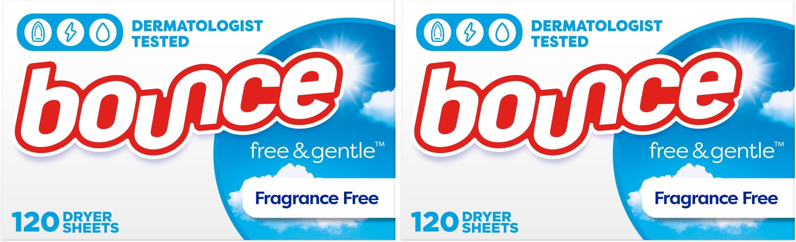 Bounce Free & Gentle Unscented Fabric Softener Dryer Sheets for Sensitive Skin, 120 Count (Pack of 2)