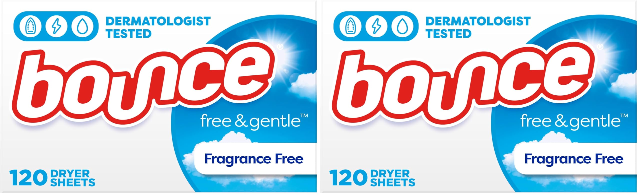 Bounce Free & Gentle Unscented Fabric Softener Dryer Sheets for Sensitive Skin, 120 Count (Pack of 2)