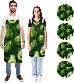 Paquete de 2 delantales de cocina con insignia redonda, color verde aguacate, resistentes al agua, con 2 bolsillos, delantales de cocina para mujeres y hombres, Aguacate verde artístico,