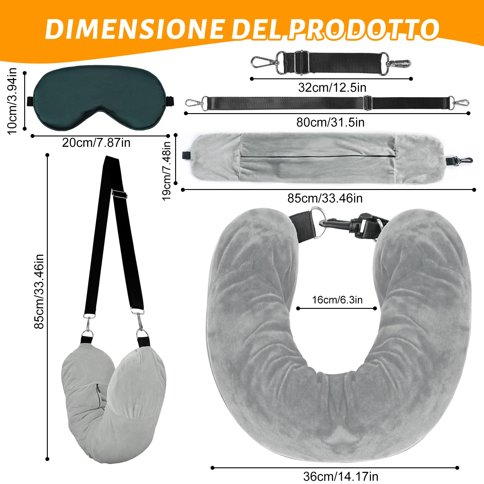 Cuscino Da Viaggio Riempibile Con Vestiti - A Forma Di U, Con Benda Regolabile, Per Auto, Aereo, Campeggio (Tessuto Velluto)