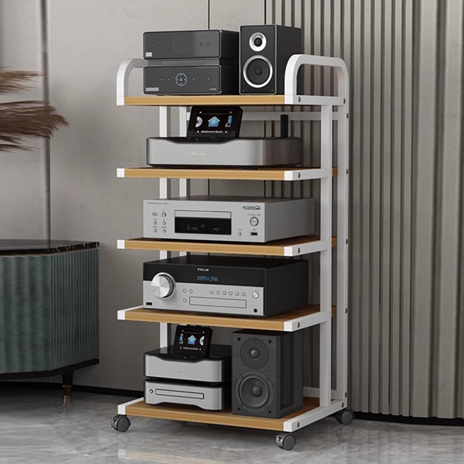 Szafka na sprzęt audio, Szafka na kółkach Stojak komponenty stereo, 3 4-poziomowe nowoczesne stojaki media Półka audio-wideo(C,3 TIER65cm/25.6inch tall)