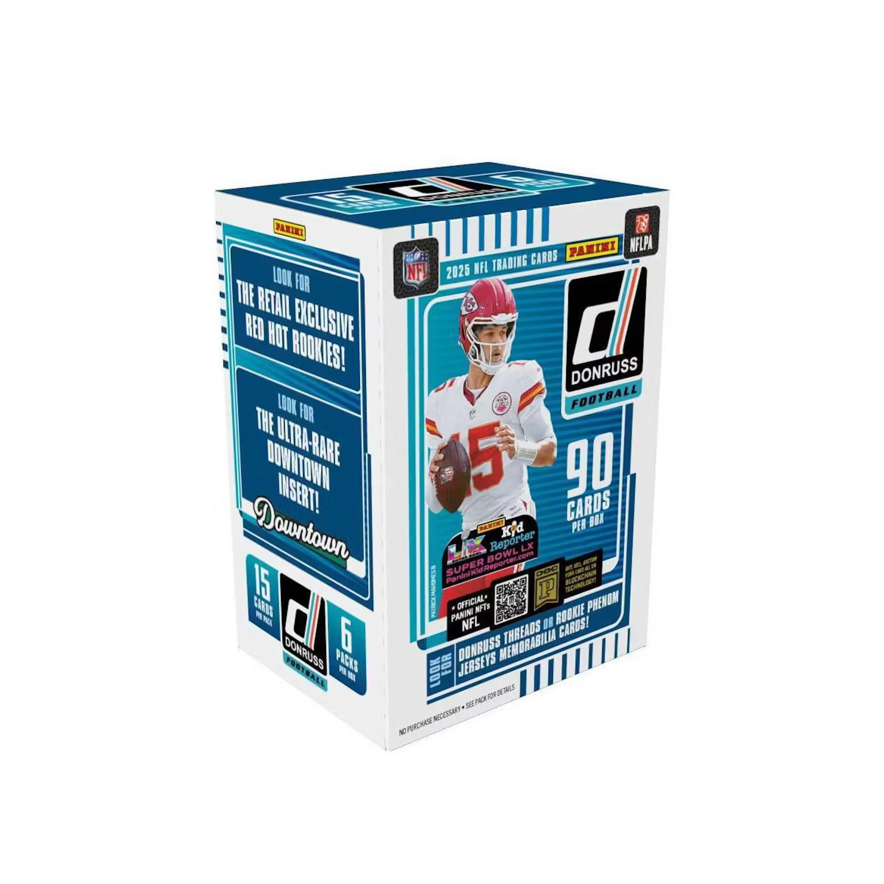 2025 Panini Donruss Football - Caja de 6 tarjetas coleccionables Blaster (1 inserto de recuerdo o revolución por caja)
