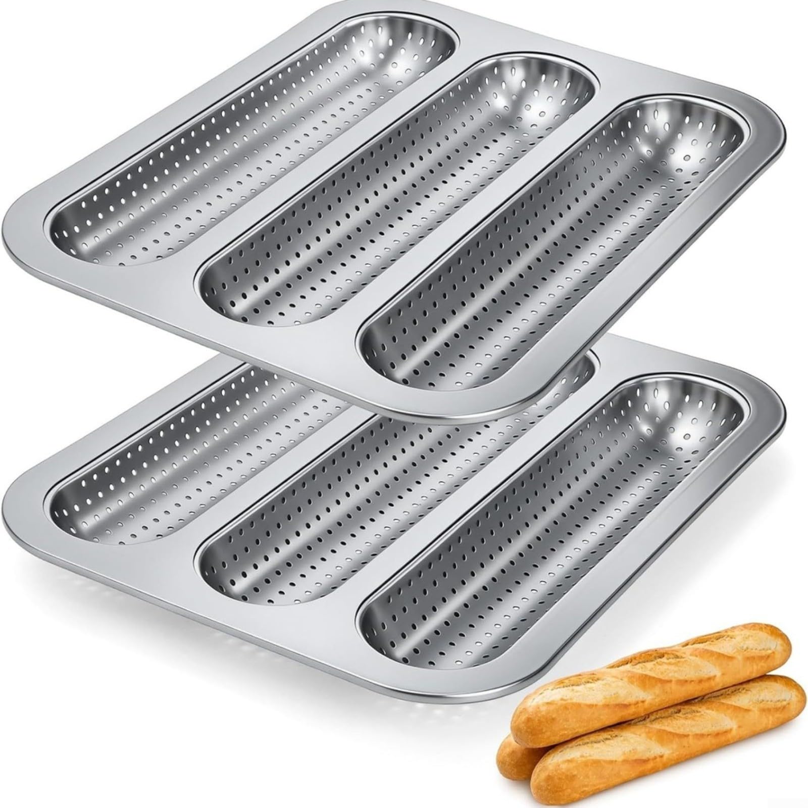 Moule à pain antiadhésif 3 grilles carbone argenté pour cuisson four et lave-vaisselle
