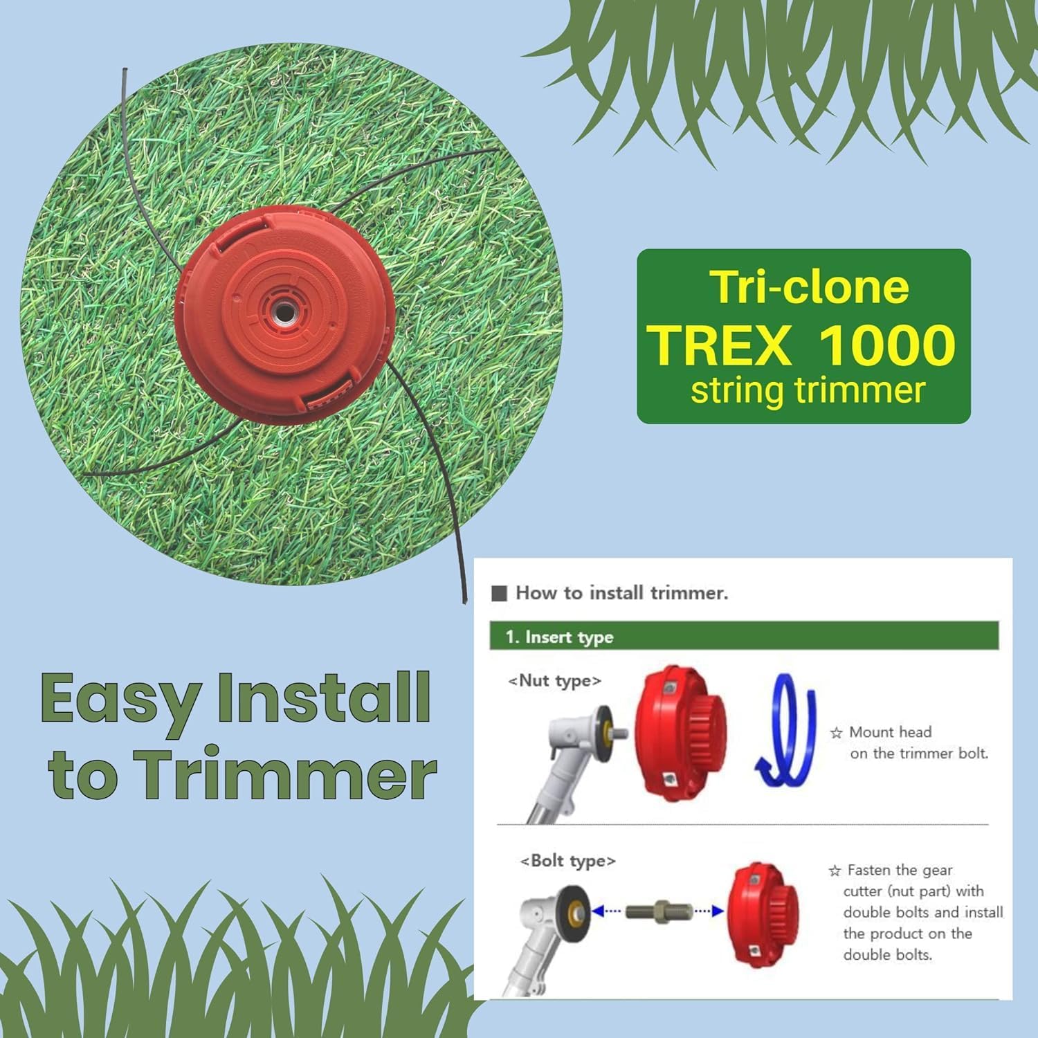 Tri-Clone TREX 1000 Fast Feed String Trimmer Head - Bump Feed Weed Eater Head, Loads Fast and Holds More Line, Compatible with Stihl (M10 x 1.00 mm Thread) Straight Shaft Weed Trimmers