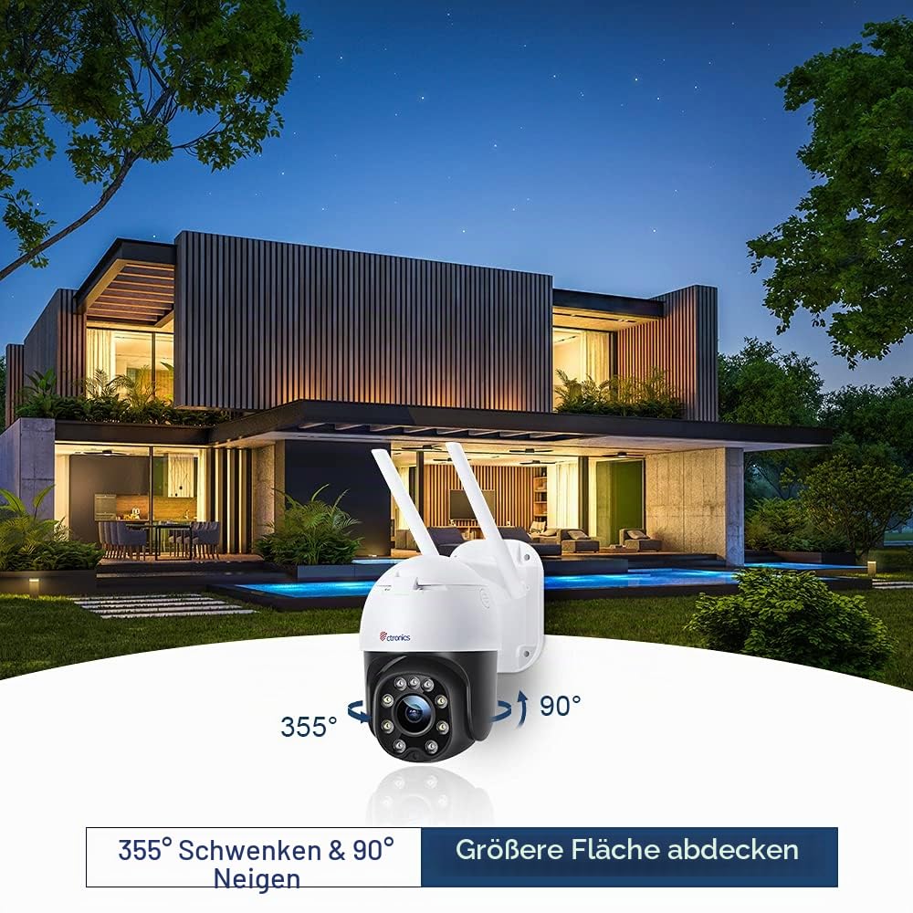 Ctronics 4G LTE Überwachungskamera Aussen mit SIM Karte, PTZ 360° IP Kamera Ohne WLAN Outdoor mit FarbNachtsicht, 30m Nachtsicht in Farb, PC/APP, FTP/NAS/Cloud, 2-Wege-Audio, IP66