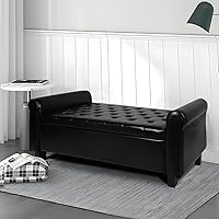 Vista 12 de Babion Banco otomano de almacenamiento con brazos, banco de extremo de cama para dormitorio, banco de almacenamiento con botones para entrada, sala