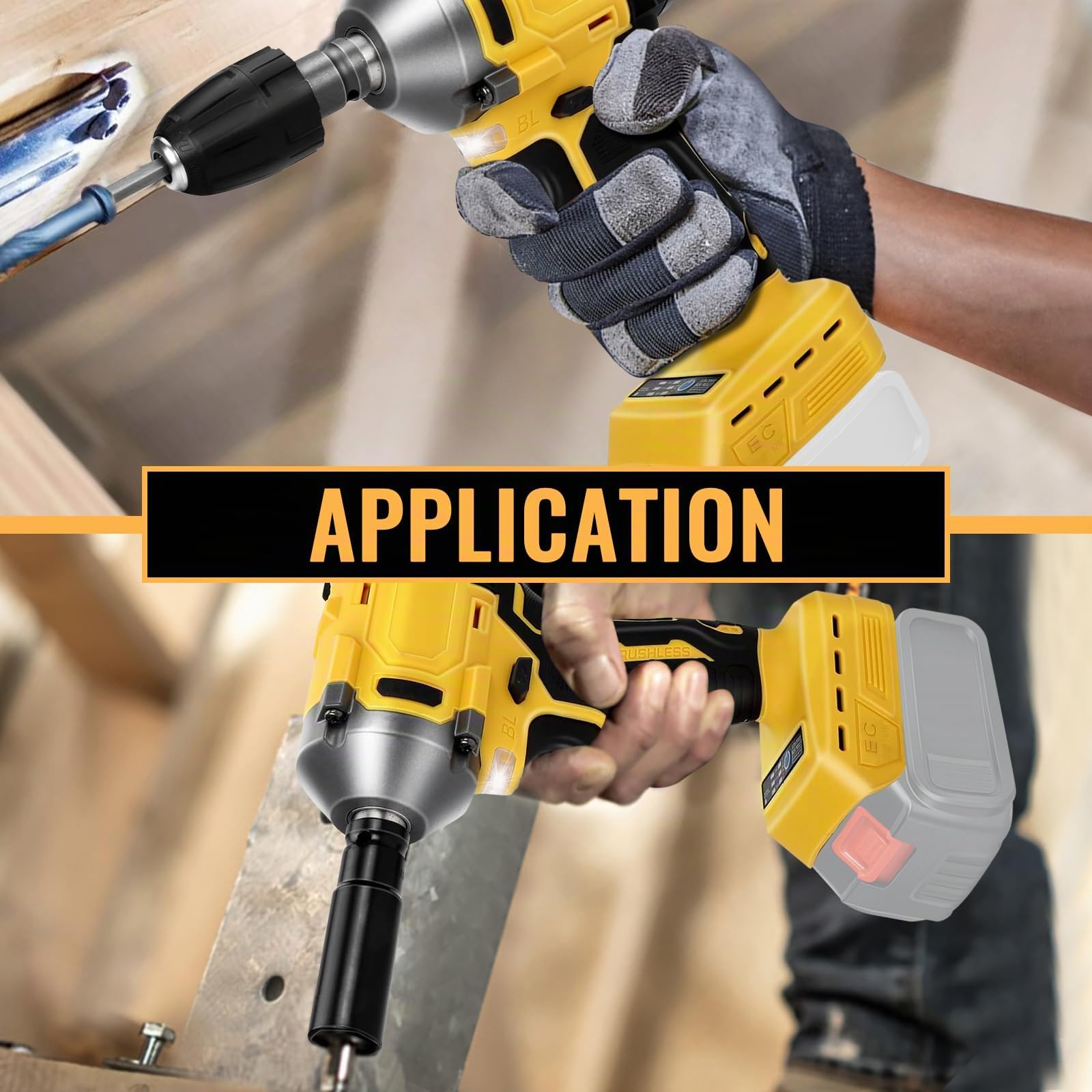 JAOGAUS Cordless Impact Wrench, 600Nm 1/2 Inch Brushless Impact Gun | Compatible with Dewalt 18 V/20 V, Visseuse à Choc Électrique 3 Vitesses et 12 Accessoires pour Changement de Pneus de Voiture