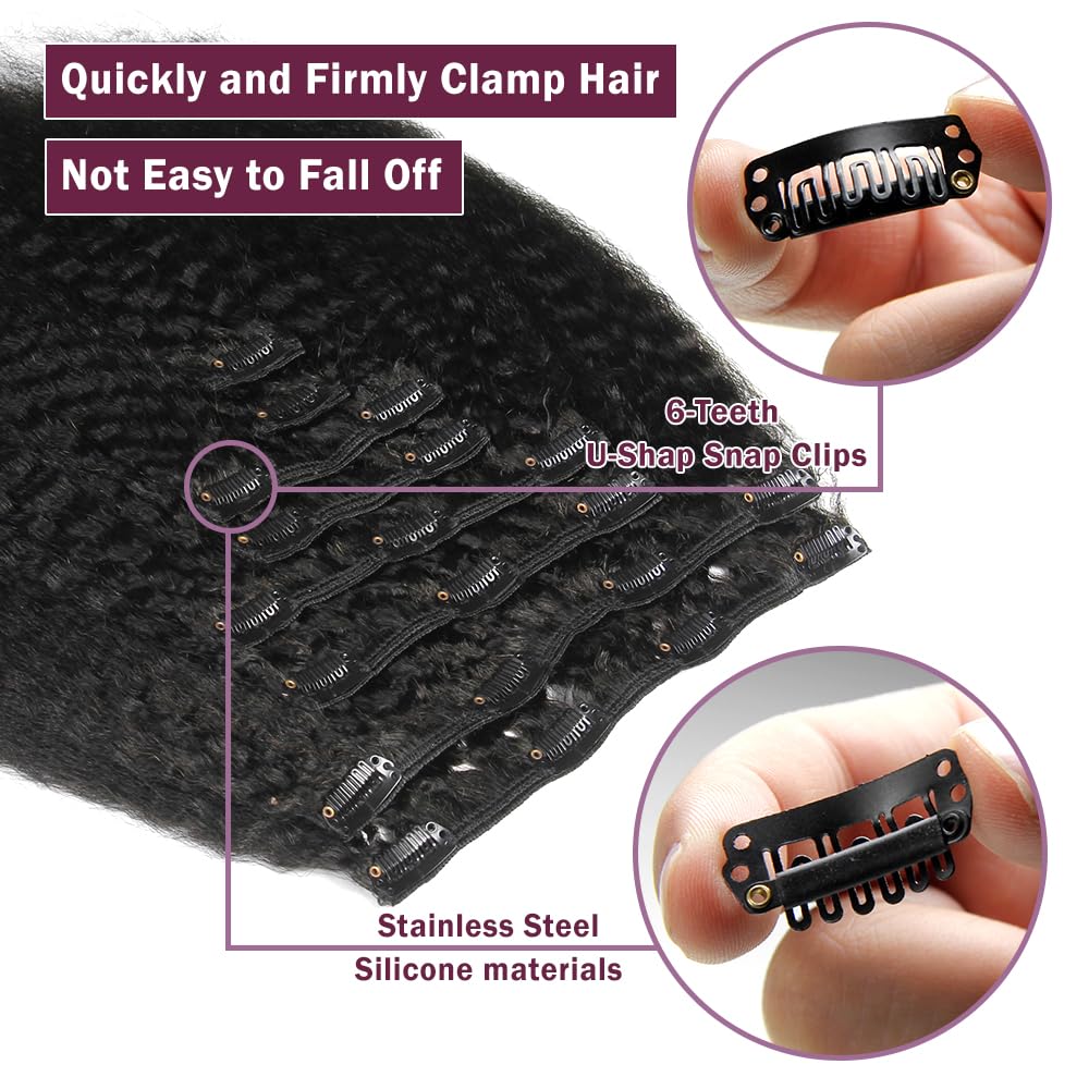 KRN Clip in Real Human Hair, 136g 8 pcs Kinky Straight Hair Extensions Clip ins Double Weft 12A Brazilian Real Hair Extensions Clips In Human Hair Easy Bleached to Dyed 18 Inch