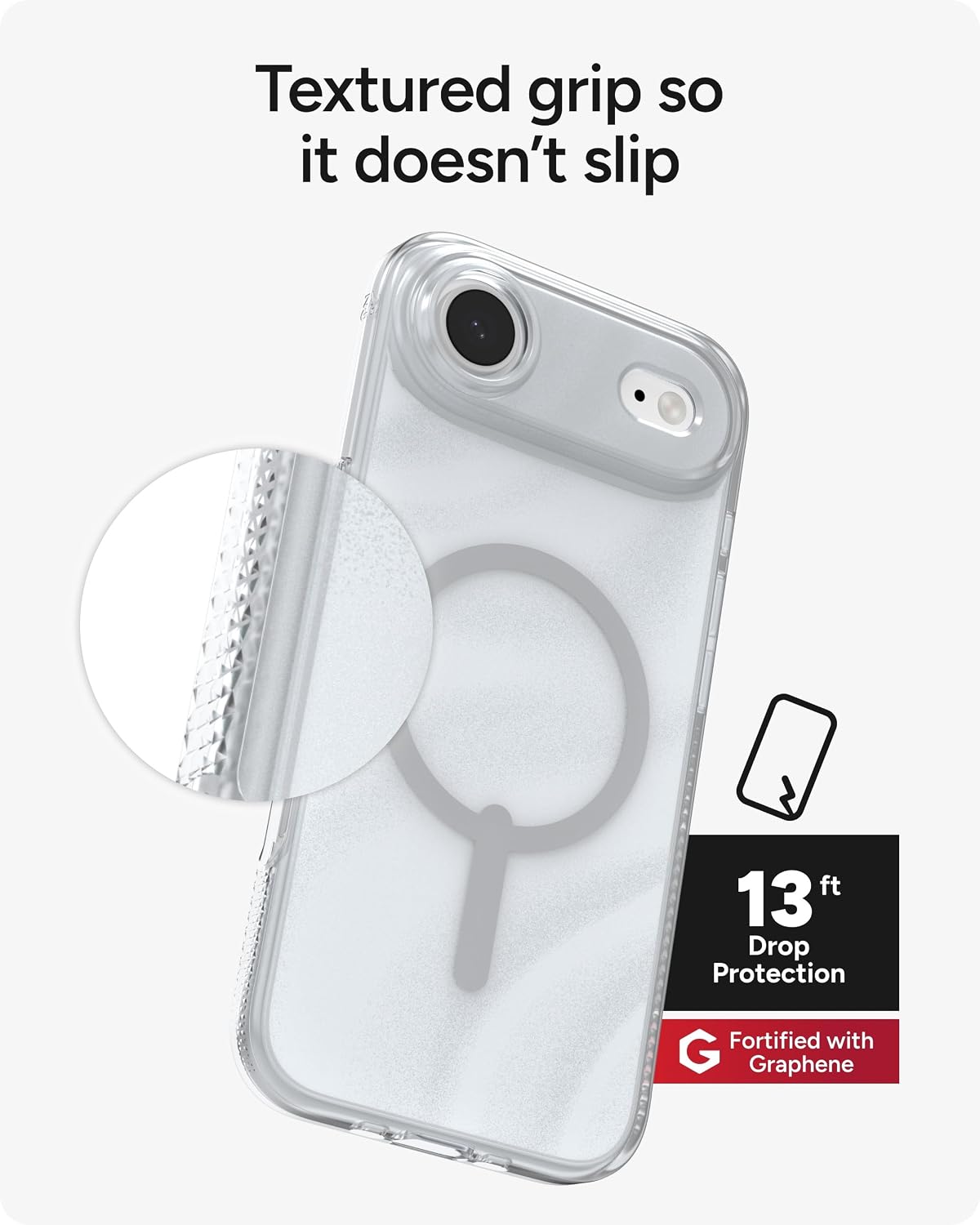 ZAGG Milan Snap Case for iPhone Air - Silver Glitter Swirl, Graphene Strengthened Phone Case with Drop Protection (13ft/4m), Textured Edges & Sparkle Design, MagSafe Charging Compatible