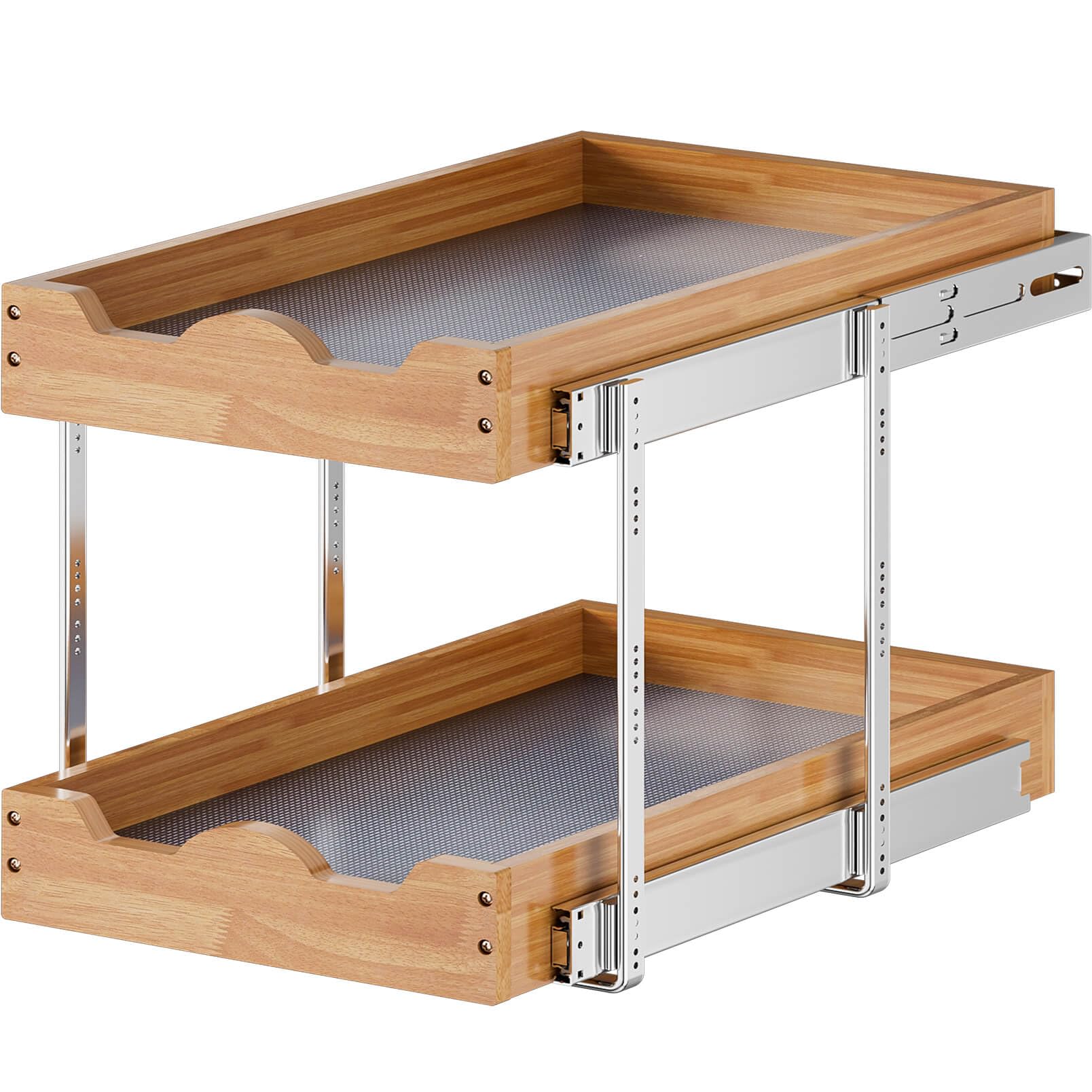 OCG Pull Out Drawers For Cabinets 14"W x 21"D, 2 Tier Heavy-Duty Slide out Wood Drawer Shelf, Pull Out Drawer for Cabinets, Base Cabinet Organization ​for Kitchen, Pantry, Bathroom 14W21D, 2 Tier, Wood