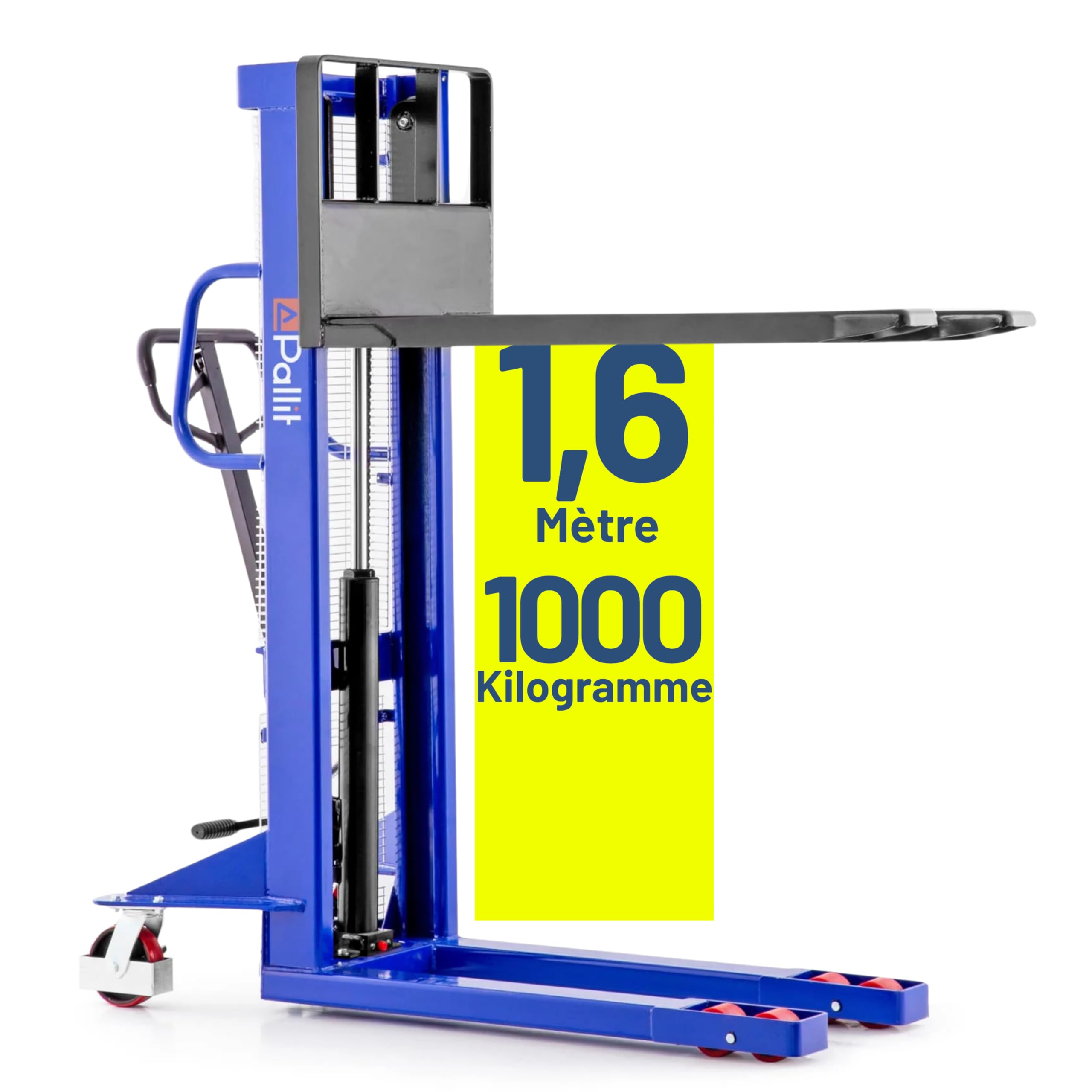 Pallit Gerbeur hydraulique LIFT-M | Hauteur de levage 1600 mm | Capacité de charge 1000 kg | Roues PU | Chariot élévateur