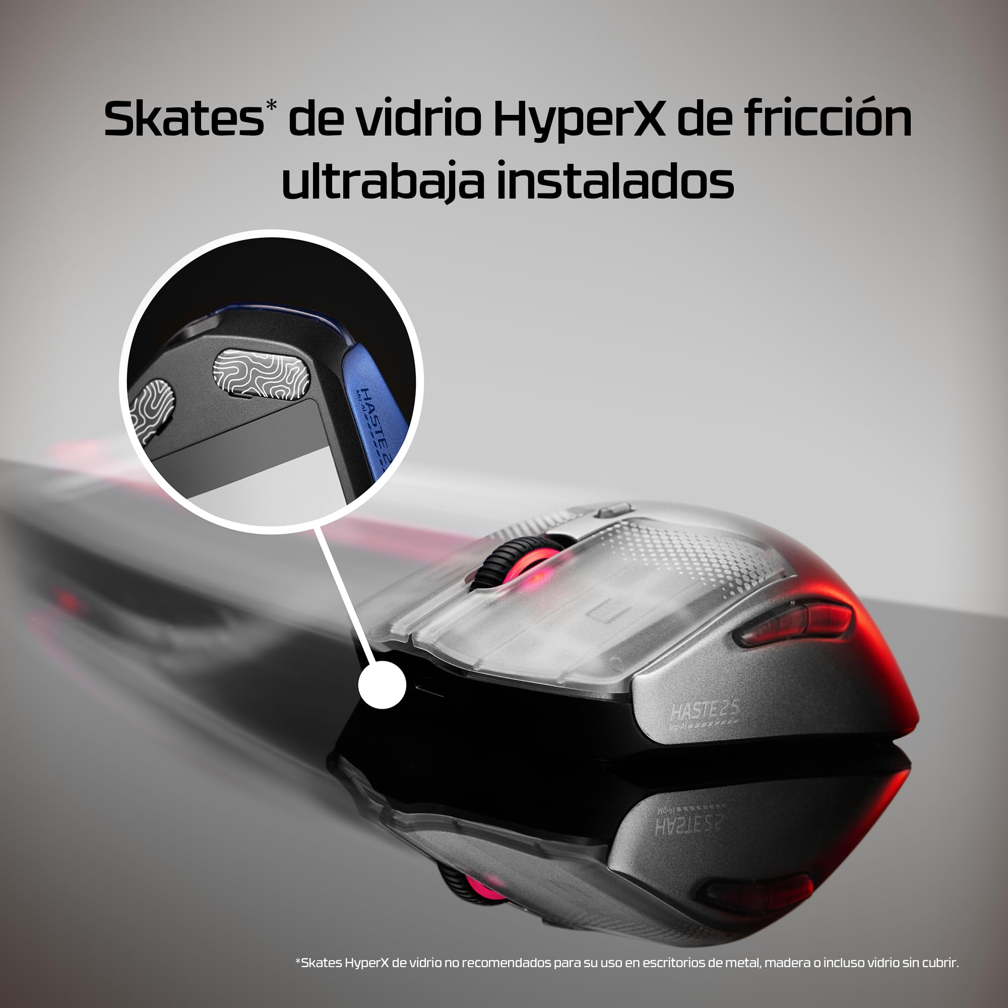HyperX Pulsefire Haste 2 S - Ratón Gaming inalámbrico, Carcasa de magnesio, Ultra-Ligero 64g, batería 120h, Glass Skates, Sensor 26K, Color Plata