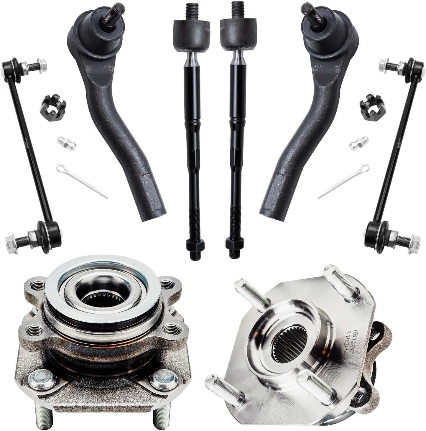 Detroit Axle - 2.0L Front Wheel Bearing Hubs Kit for 2007-2012 Nissan Sentra 2 Wheel Bearing Hubs Assembly 4 Inner & Outer Tie Rod End Links 2 Sway Bar Links 2008 2009 2010 2011 Replacement