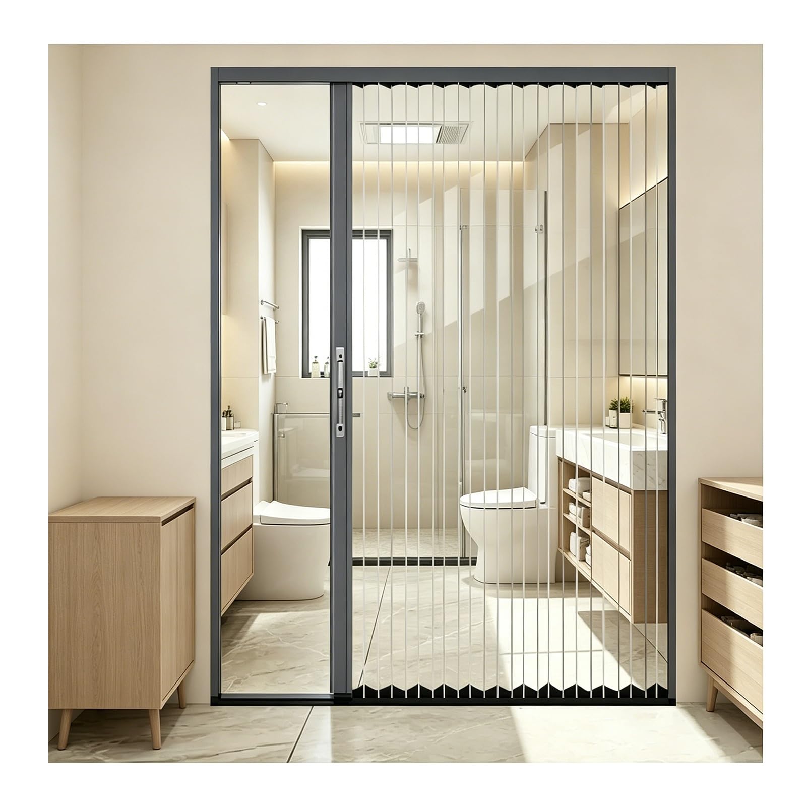 Kphymod Grey Clear Pc Folding Doors With Lock, Ultra Low Track Aluminum Alloy Windproof Partition Screen For Closet Bathroom Doorways(,68.6X198.1cm)