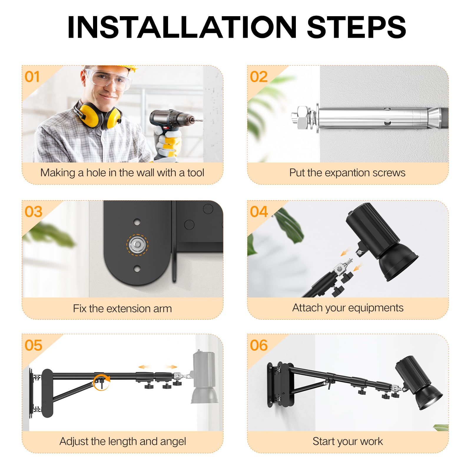 Wall Mount Triangle Boom Arm, 5.9 Feet/180cm Max Length, 180° Flexible Rotation, for Photography Strobe Light, Ring Light, Umbrella Softbox, Reflector