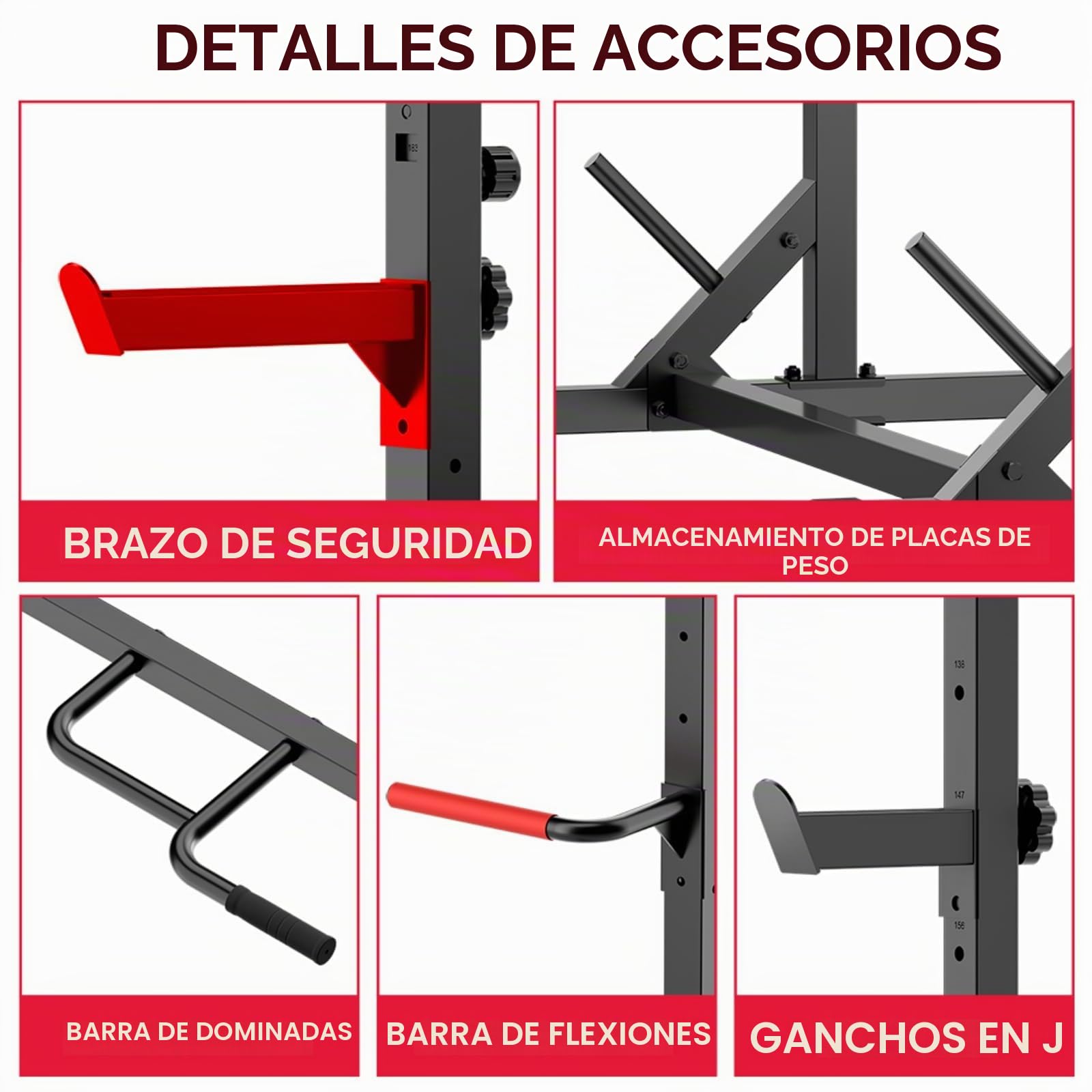 Rack de Sentadillas Multifuncional con Barra de Dominadas, Soporte Totalmente Ajustable, Capacidad de Carga 300 KG, Jaula de Potencia de Acero Reforzado para Entrenamiento de Fuerza en Casa