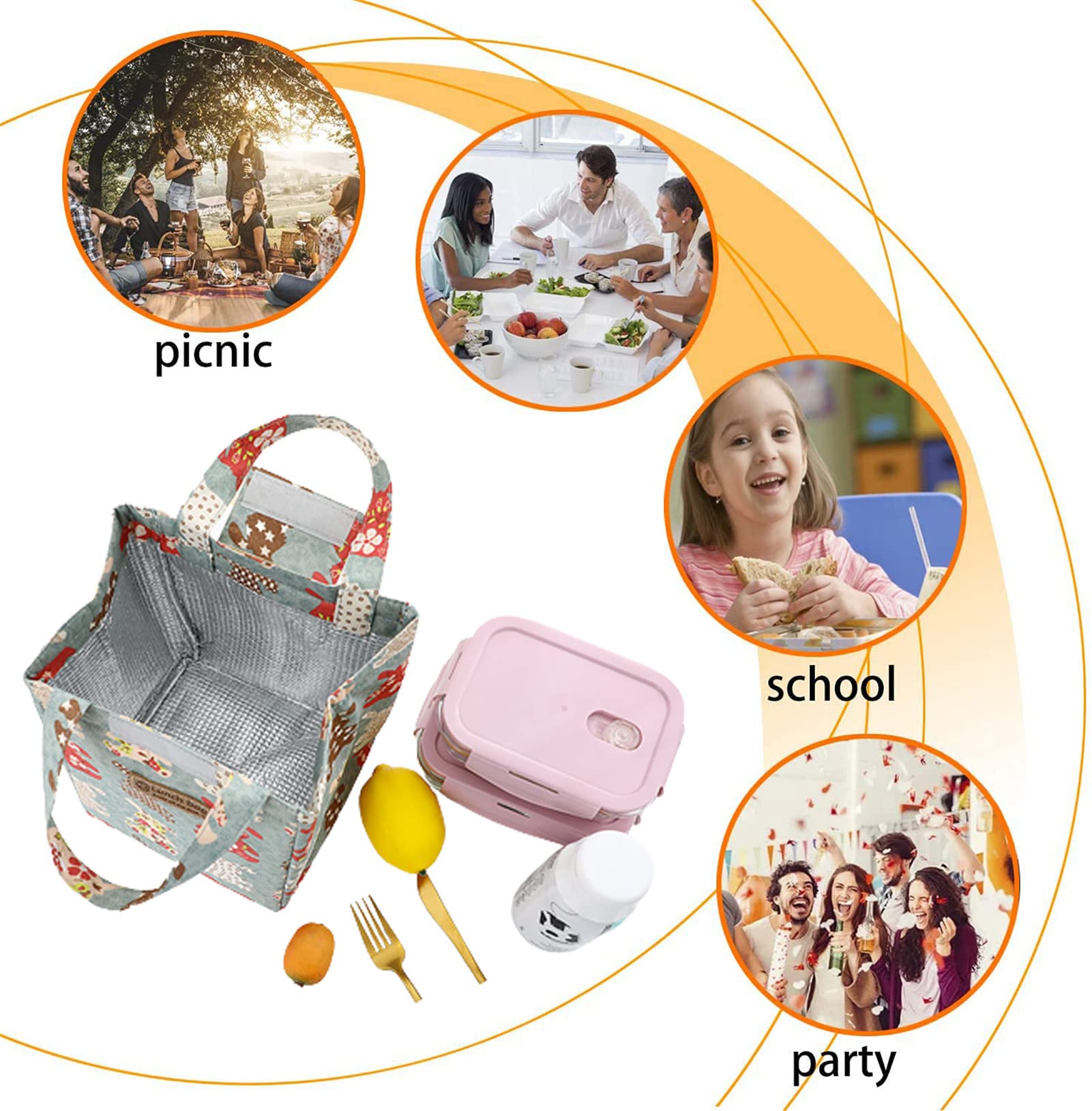 Borsa termica pranzo Picnic impermeabile riutilizzabile per lavoro scuola viaggi foglie verde