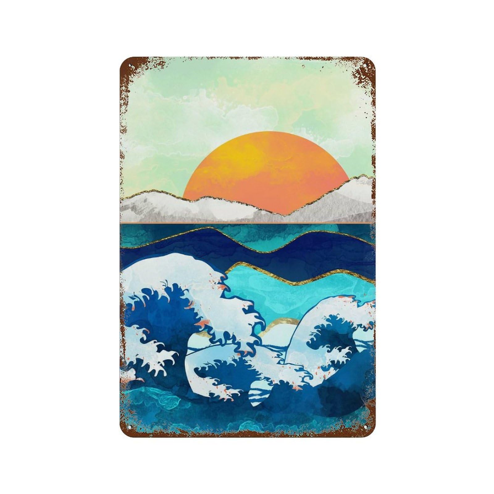 Stormy Waters Rust Effect Tin Sign 11.8"x7.9", Vintage Wall Decor for Bistro, Counter And Cafe Decor