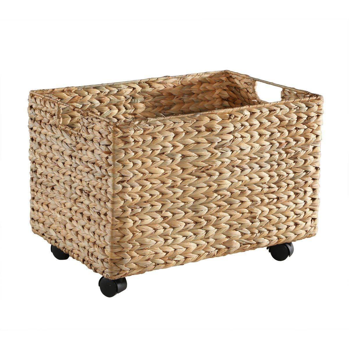 Calicosy - Caja de juguete con ruedas de jacinto de agua, 50 x 35 x 36 cm, caja de almacenamiento infantil, cesta de almacenamiento con ruedas, diseño natural y práctico