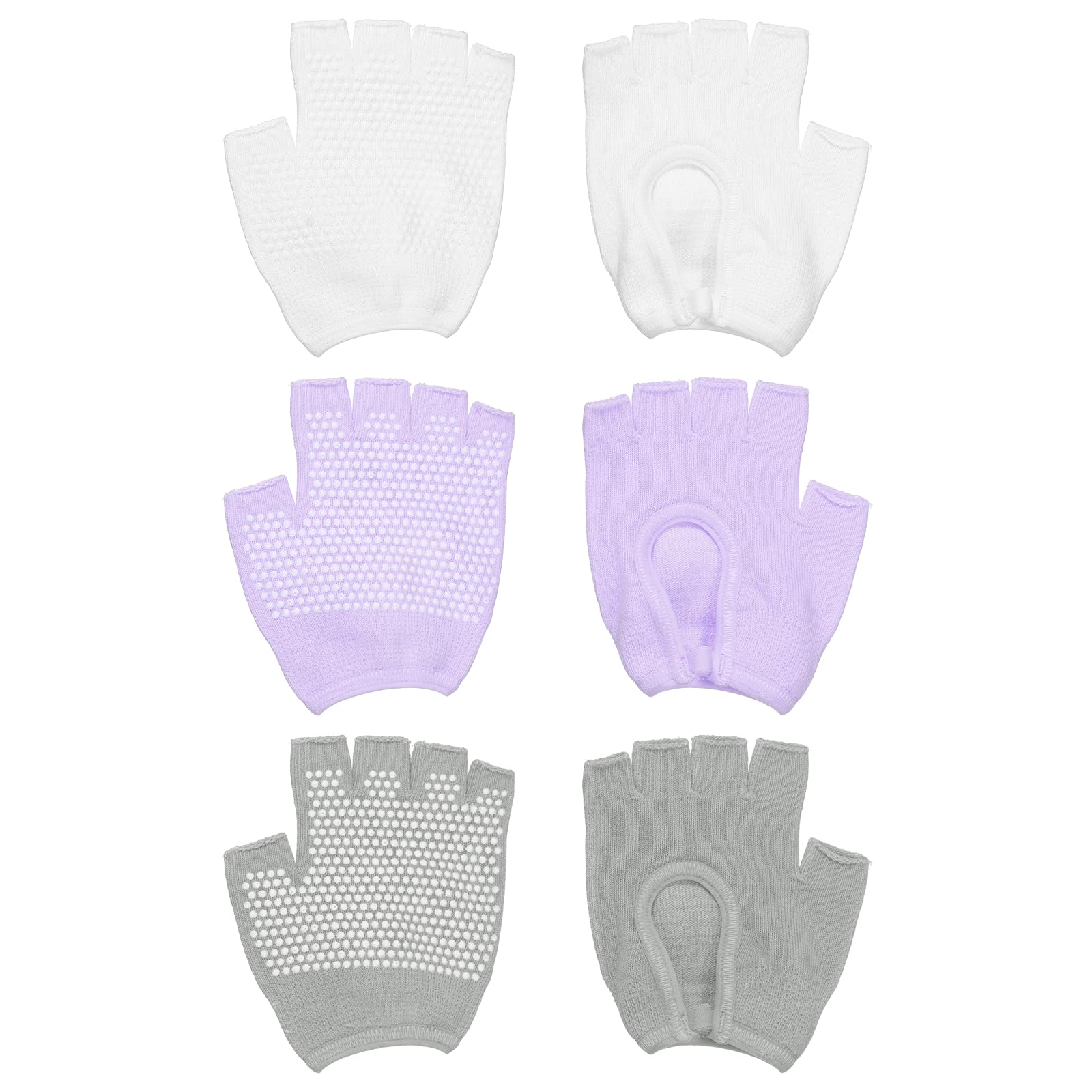 YELARXI Yoga Gloves, Non Slip Fingerless Pilates Gloves Breathable Exercise Workout Mittens - Fitting For(Men Women Gym/Weight Lifting/Cycling/Training), 3 Pairs & Grey/White/Purple