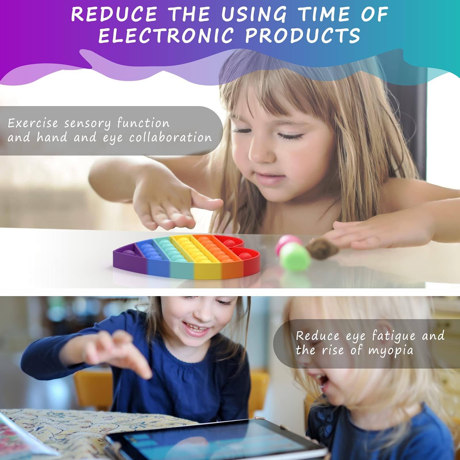 Giocattolo Sensoriale Pop Fidget Silicone Quadrato Multicolore Antistress per Bambini