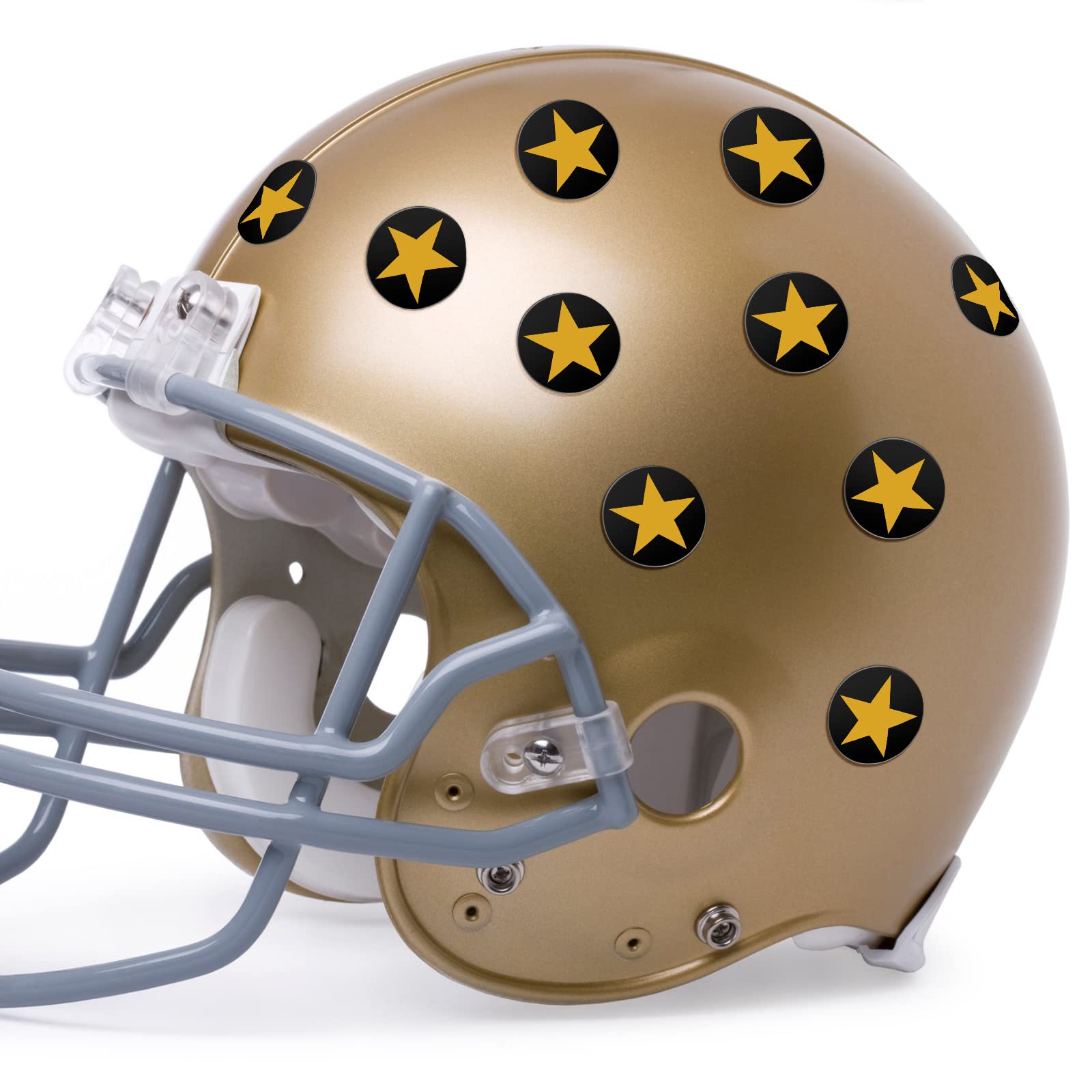 Leinuosen Helmet Stickers Football Baseball Helmet Decals 1-1/8 Inch Vinyl Sports Football Decals Self Adhesive Hockey Stickers for Hockey, Lacrosse, Batting(Black Print Gold,Star) : Sports & Outdoors