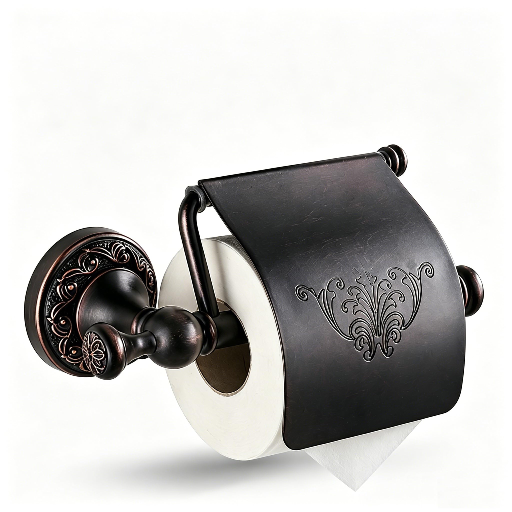 Vintage Oil-Rubbed Bronze Toilet Paper Holder with Solid Brass Dust Cover
