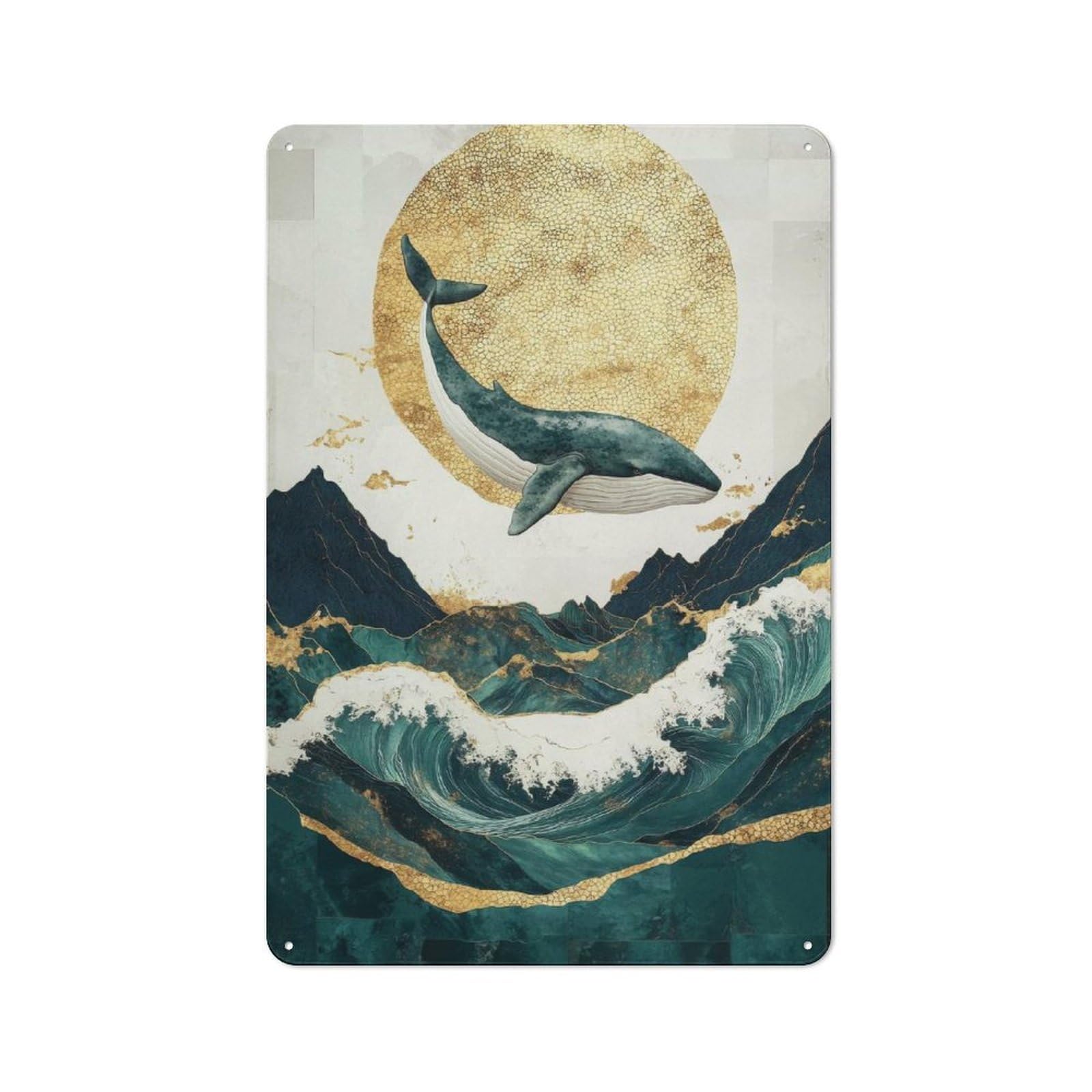 Whale Leaping Over Waves Metal Wall Plaque 30x20cm, Understated Creative Space Decor for Home Office, Reading Corner Or Bedroom