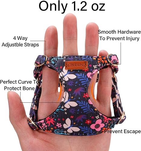 Miniatura 63 de CHEDE No Pull Floral Pattern Dog Harness - Lightweight and Soft, Adjustable Small Dog Harness Set with Leash, Suitable for Puppy to Medium-Sized Dog