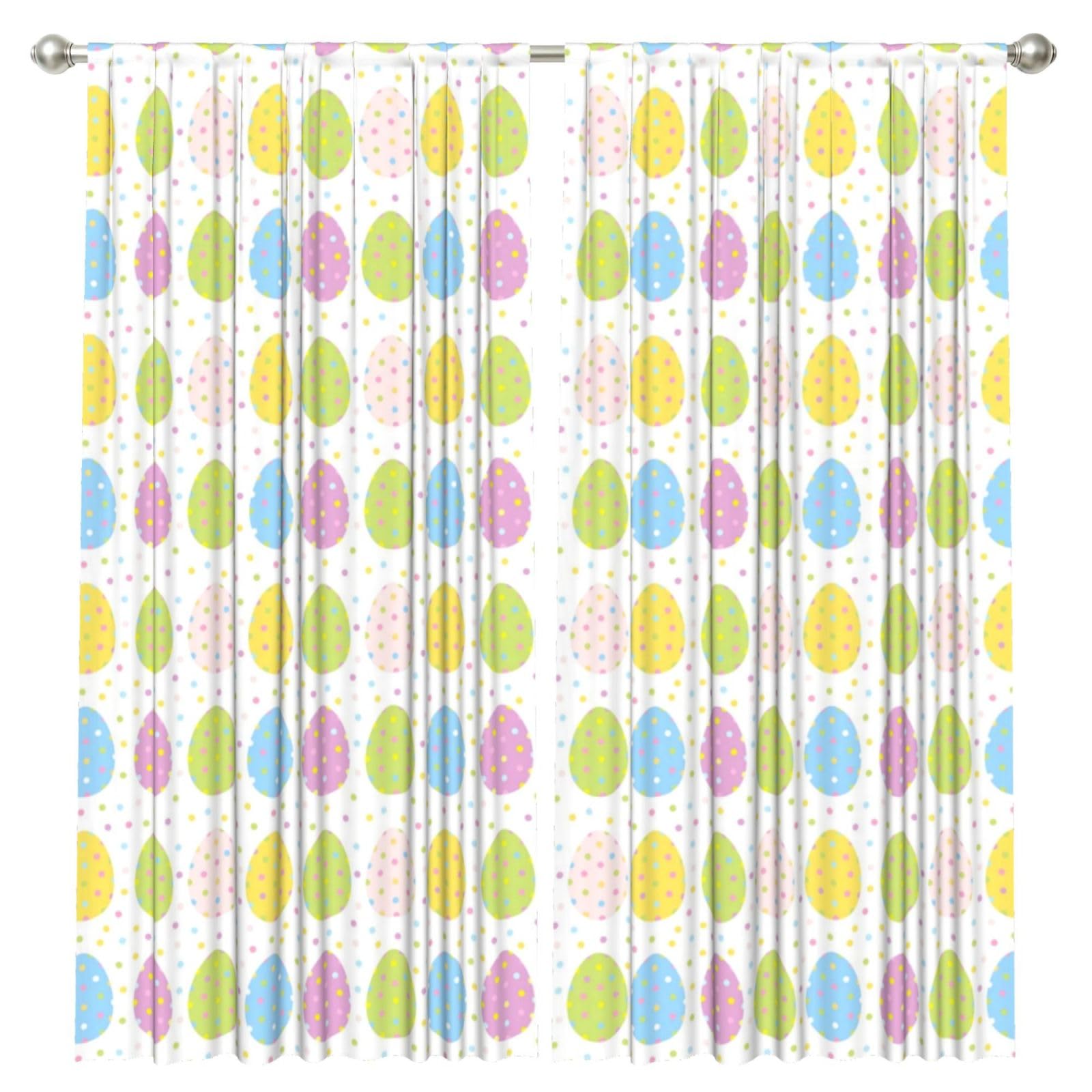 InOmak Easter With Cute Eggs Polka Dots, 2 Panels Window Curtains 52 x 84 Inch Blackout Curtains for Living Room Bedroom