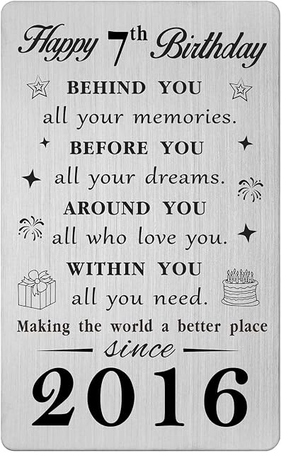 Gezxin 7th Birthday Card for Girl Boy- Happy 7th Birthday Gifts- Sweet 7 Year Yr Old Birthday Presents for Her Him- Personalised 2016 Bday Keepsake for Women Men Teen Girls Boys Teenager