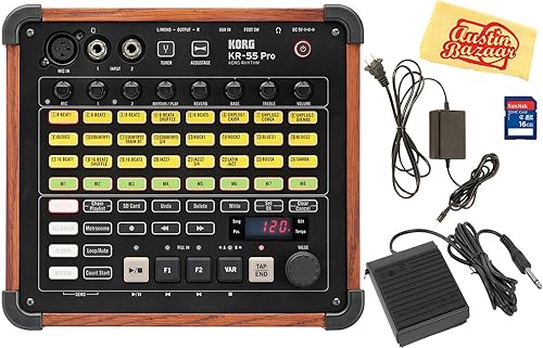 Korg KR-55 Pro - Máquina de tambor con pedal de sostenimiento, tarjeta SD y paño de pulido Austin Bazaar