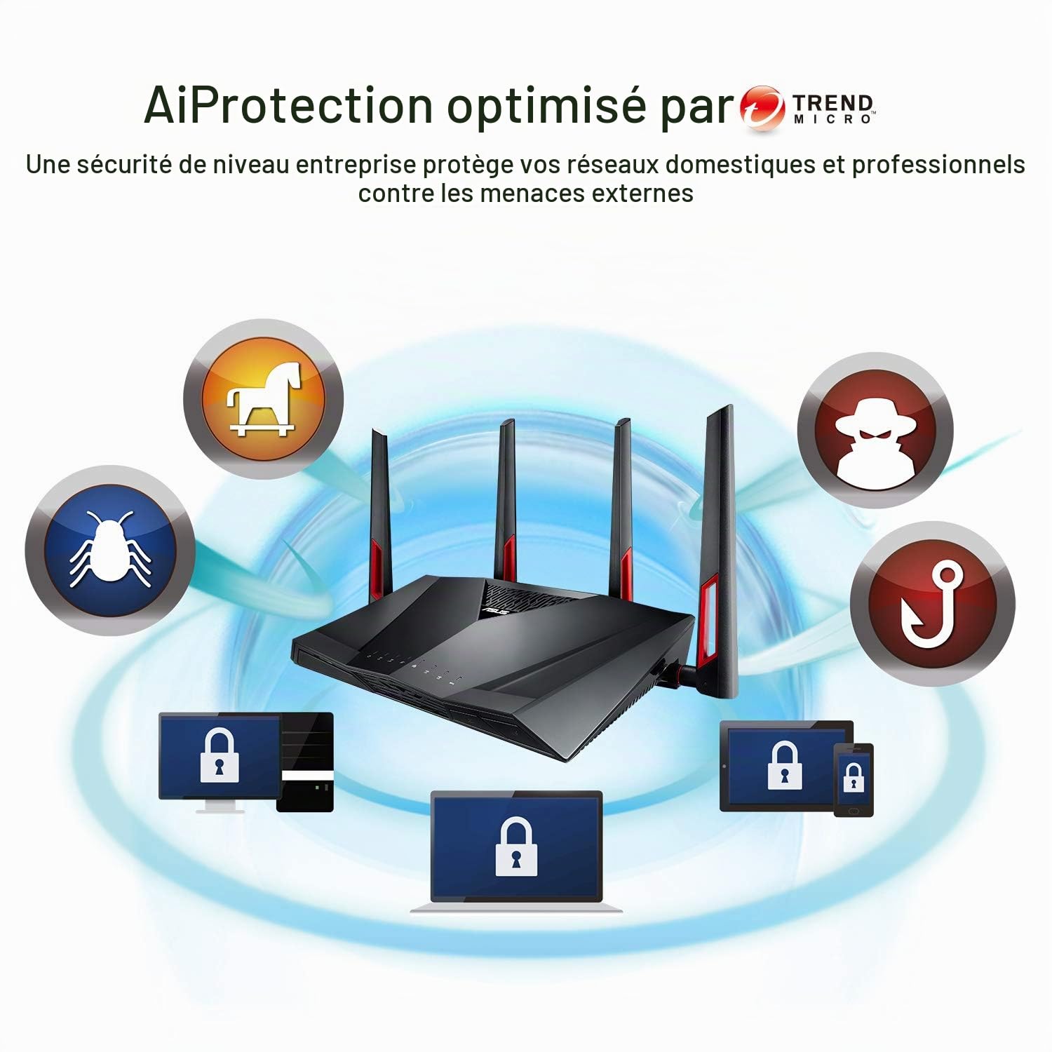 ASUS RT-AC88U - Routeur gaming Gigabit double bande Wi-Fi-AC3100 avec MU-MIMO, AiProtection par TrendMicro pour sécuriser votre réseau, technologie AiMesh et l'accélérateur de jeux WTFast