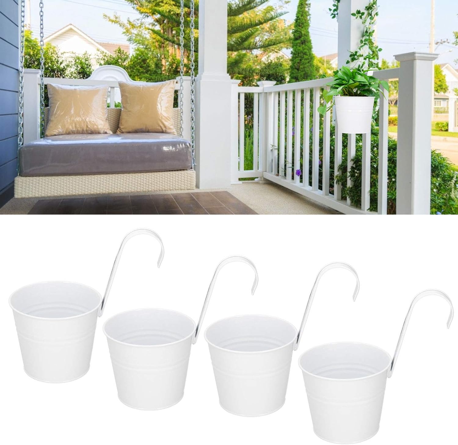 Yosoo 4Set Flower Plant Pots with Detachable Hooks Wall-Mounted Iron Hanging Planter with Drainage Holes Garden Balcony Accessory (01)
