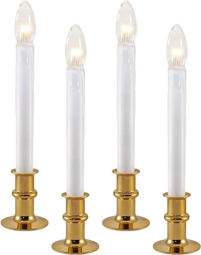 612 Vermont Velas LED ultra brillantes para ventana con temporizador, funciona con pilas, base de metal, candelabro blanco, altura ajustable